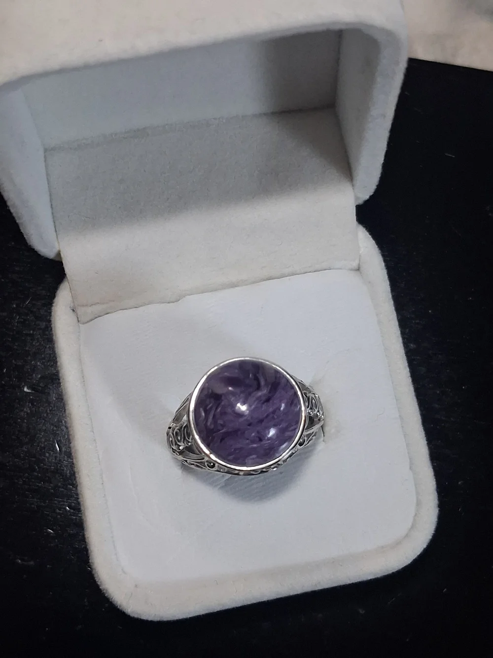 Signed Sajen 925 D'Joy Sterling Silver Ring Charoite Purple Stone Size 7